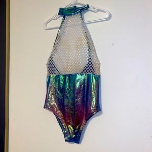 Mesh blue chrome bodysuit